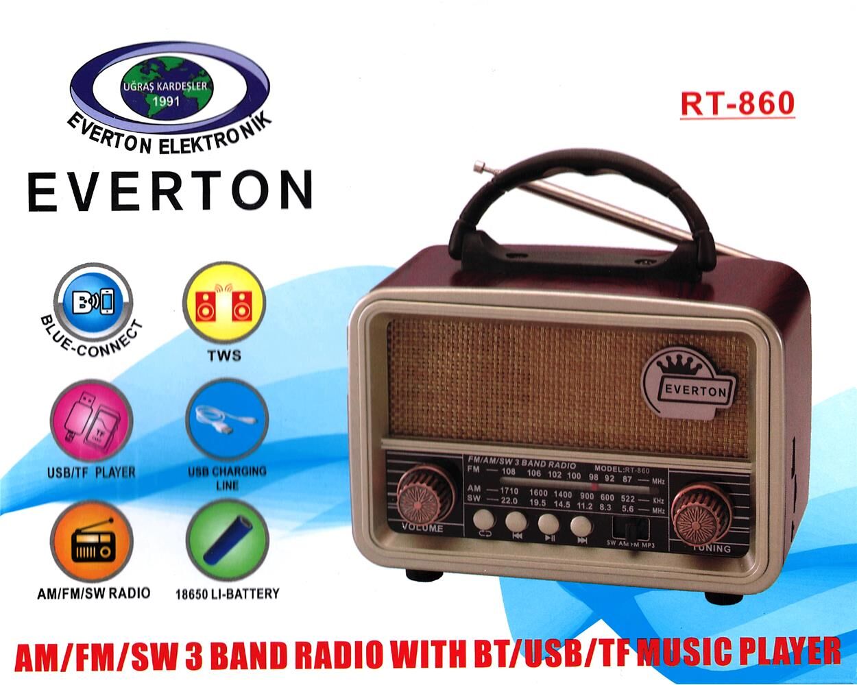 Everton Rt-860 Bluetooth Fm/usb/sd/ Şarjlı Nostalji Radyo