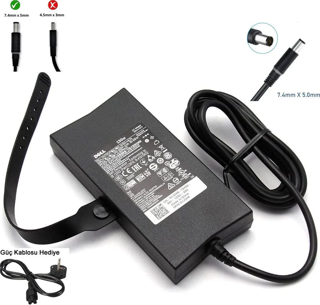 Dell 150W, 19.5V 7.7A LA130PM190, 0GYWCG, 7.4mm x 5.0mm, Kalın uç Orjinal Adaptör FA130PE1-00, DA130PE1-00