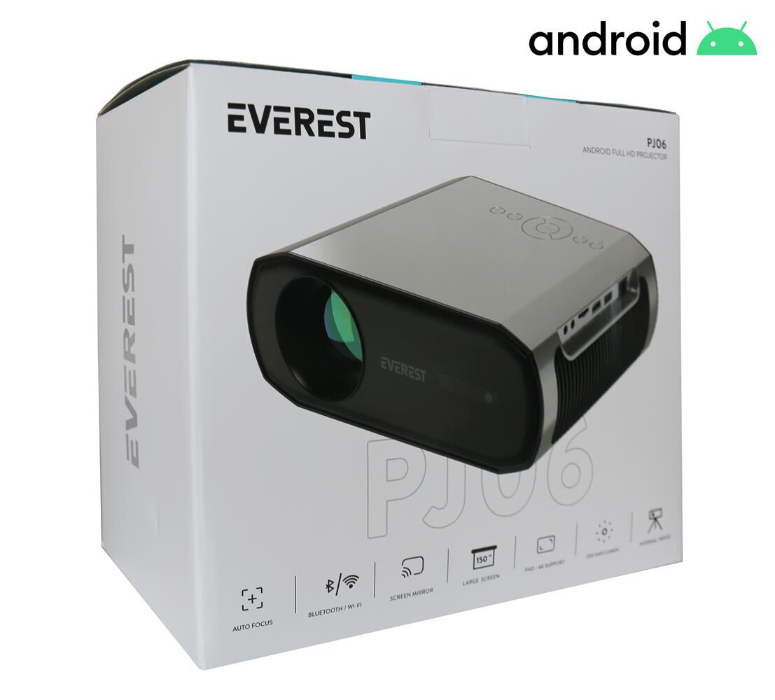 Everest PJ06 Gri/ Siyah 1080P 9800 Lümens Tripodlu Android 9.0 4K Destekli Full HD Projeksiyon Cihaz