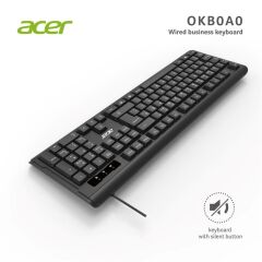 Acer OAK-0A0 Siyah Kablolu Sessiz Tuşlu Klavye (Caps Lock) (Kablo Uzunluğu 1.50Cm) Caps Lock