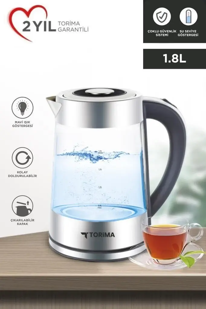 Torima TY-S888-040 Cam Ledli Kettle 1500W 1.8L Su Isıtıcı