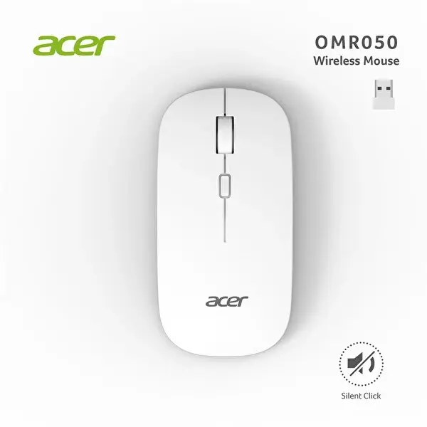 Acer Omr050 Beyaz Kablosuz Sessiz Tuşlu Mouse 1000-1200-1600 DPI