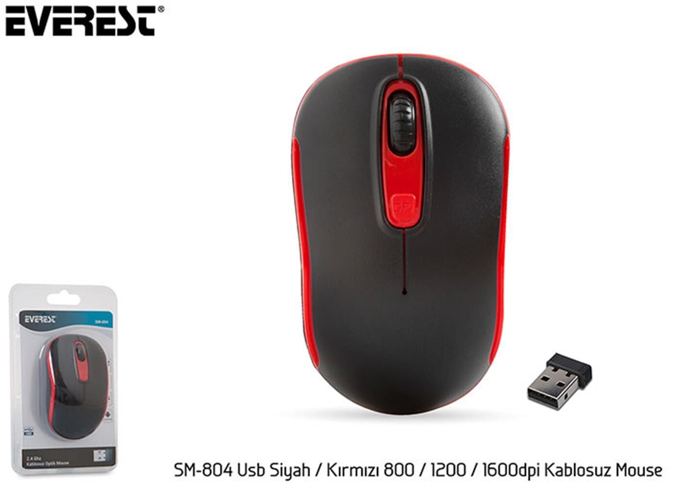 Everest SM-804 Usb Siyah/Kırmızı 800/1200/1600dpi Kablosuz Mouse