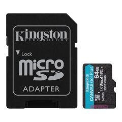 Kingston SDCG3/64GB 64GB microSDXC Canvas Go Plus 170R A2 U3 V30 Card + ADP Hafıza Kartı