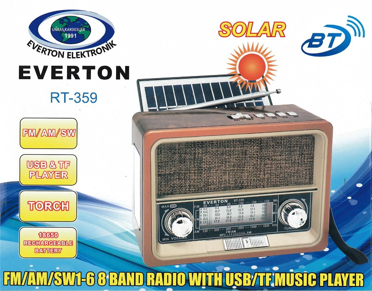 Everton RT-359 Fm/Am/Sw/Usb&Tf Player Güneş Enerjili Nostaljik Radyo