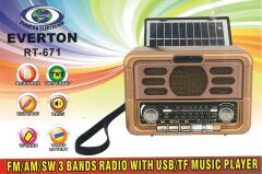 Everton Rt-671 Bluetooth Fm/Usb/Tf/Aux Şarjlı Solar Nostaljik Radyo Güneş Panelli