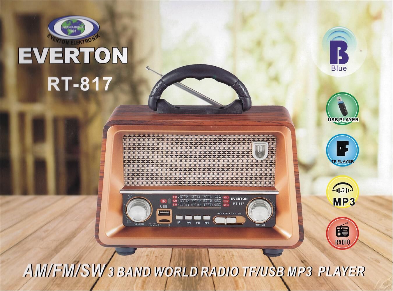 Everton Rt-817 Bluetooth Fm/Usb/Tf/Aux Şarjlı Nostaljik Radyo