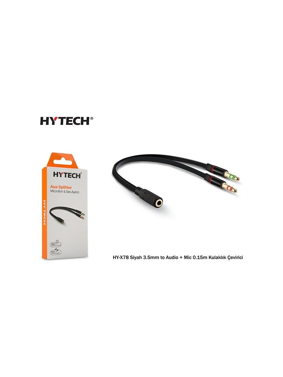 Hytech HY-X78 Siyah 3.5mm To Audio + Mic 0.15M Kulaklık Çevirici