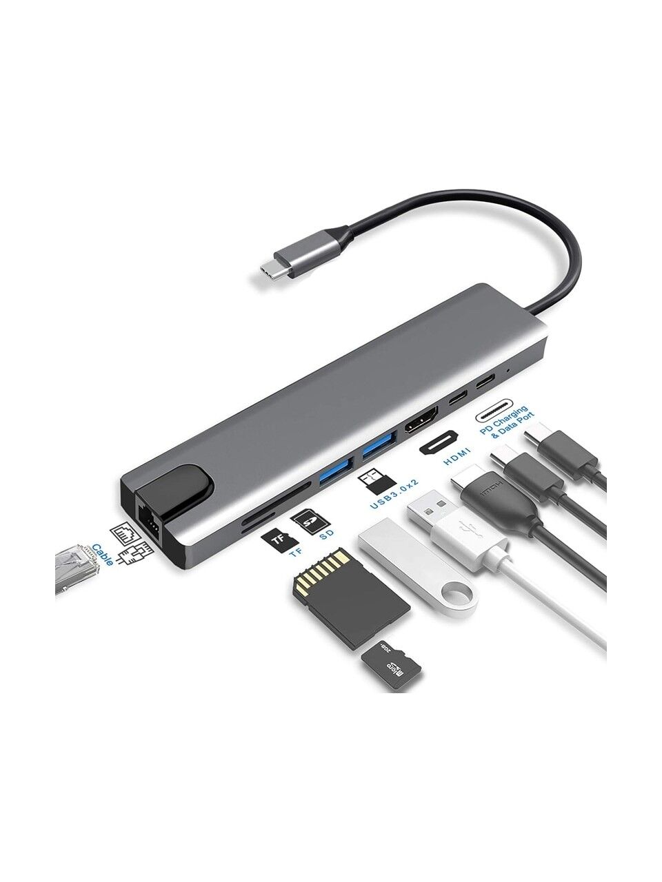 Raca Type-C 8in1 HDMI Çok Fonksiyonlu USB 3.0 Dock Station (Macbook - PC - Playstation - Xbox)