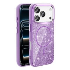 Apple iPhone 17 Pro Max Kılıf M-safe Şarj Özellikli Parlayan Simli Zore Okso Kapak