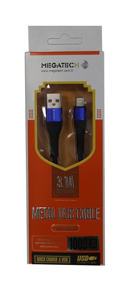 Megatech 3.1A Örgülü A Serisi IPH7 1000M Data Kablosu Mavi Renk