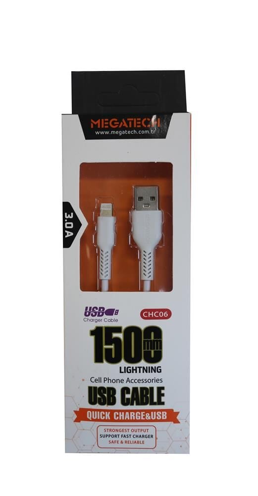 Megatech CHC06 Beyaz 2.1A 1,5mt İphone Şarj Kablosu
