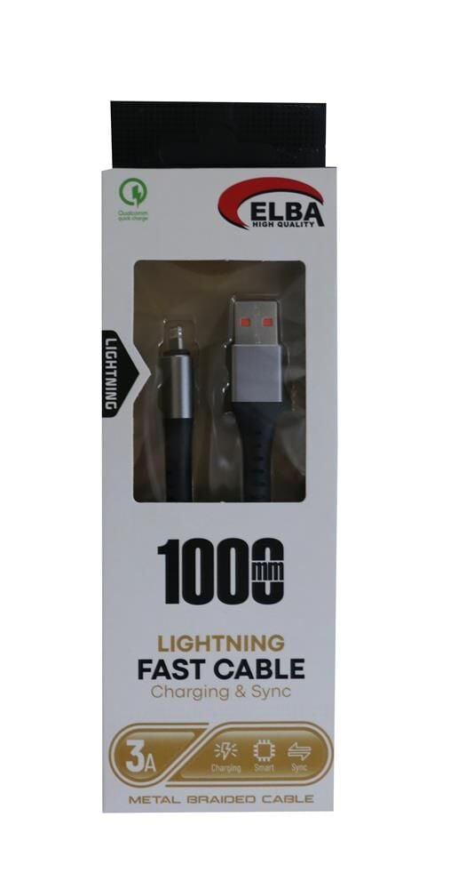 Elba Elb35-IOS 1Mt iPhone Lightning 3A Hızlı Şarj Hasırlı Şarj Kablosu