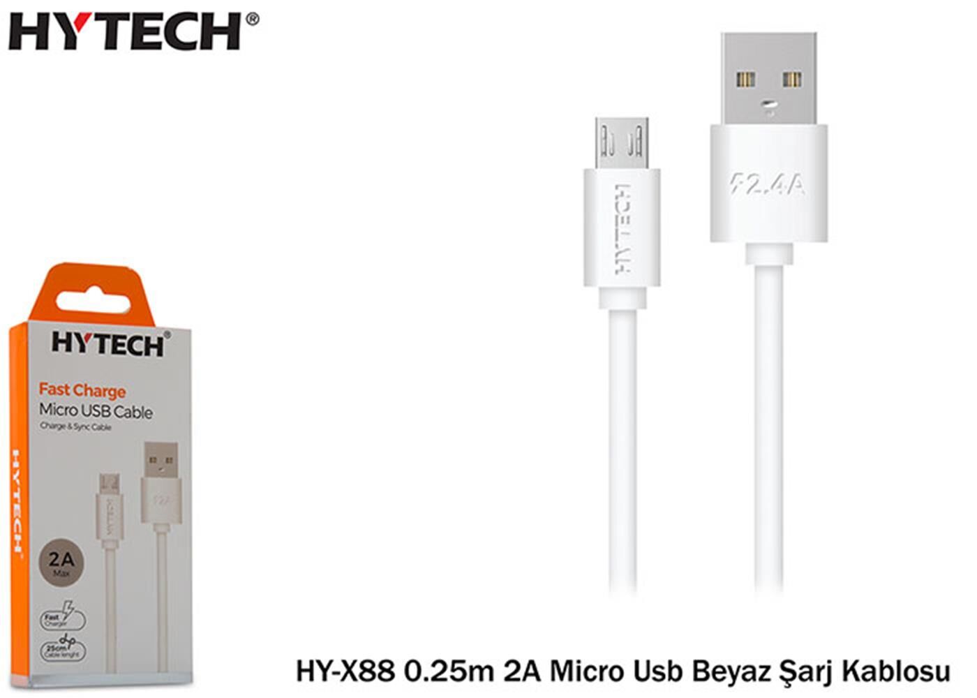 Hytech HY-X88 0.25m 2A Micro Usb Beyaz Şarj Kablosu