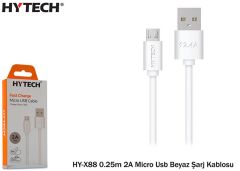 Hytech HY-X88 0.25m 2A Micro Usb Beyaz Şarj Kablosu