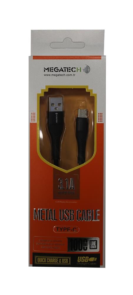Megatech 3.1A Örgülü A Serisi Typ-c Data Kablosu Gri/Siyah