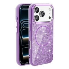 Apple iPhone 17 Pro Kılıf M-safe Şarj Özellikli Parlayan Simli Zore Okso Kapak