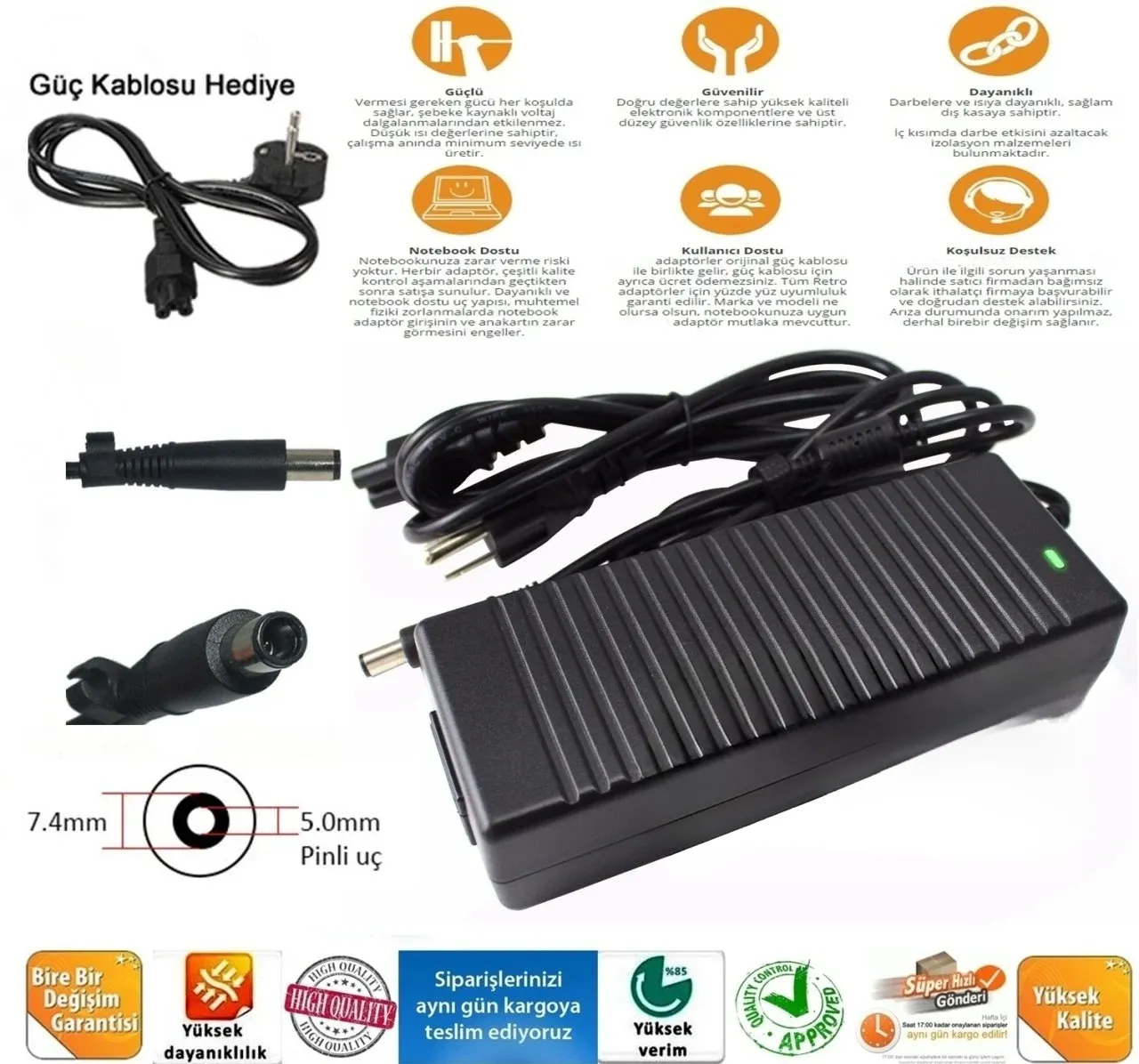 Hp Casper Excalibur 19.5v 9.23a 7.4x5.0mm 180w geniş iğne uç Adaptör Şarj Cihazı