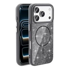 Apple iPhone 17 Pro Kılıf M-safe Şarj Özellikli Parlayan Simli Zore Okso Kapak