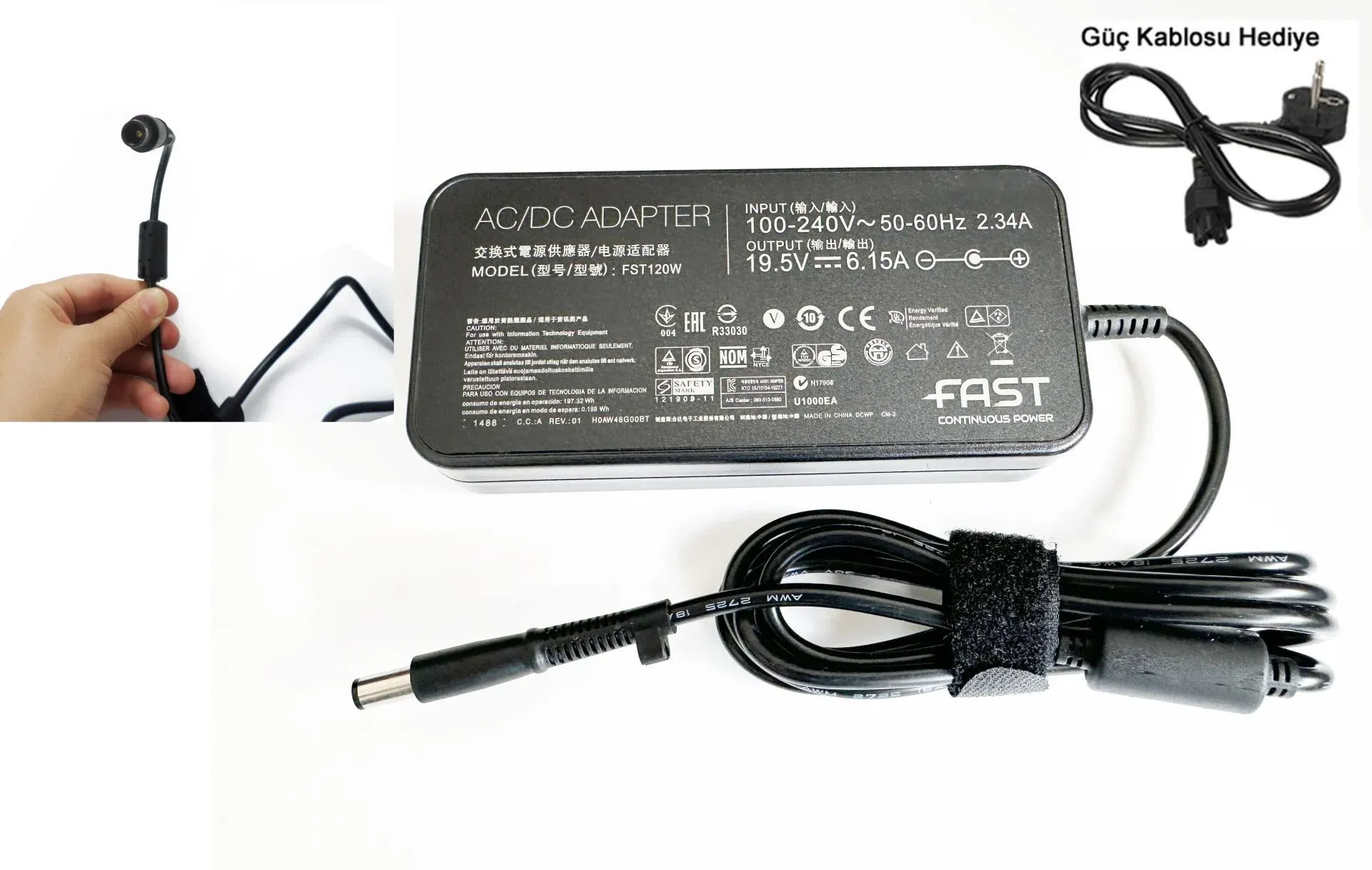 Hp 19.5V 6.15a 120w 7.4mm x 5.0mm Kalın İğne uç Adaptör uyumlu Şarj Cihaz