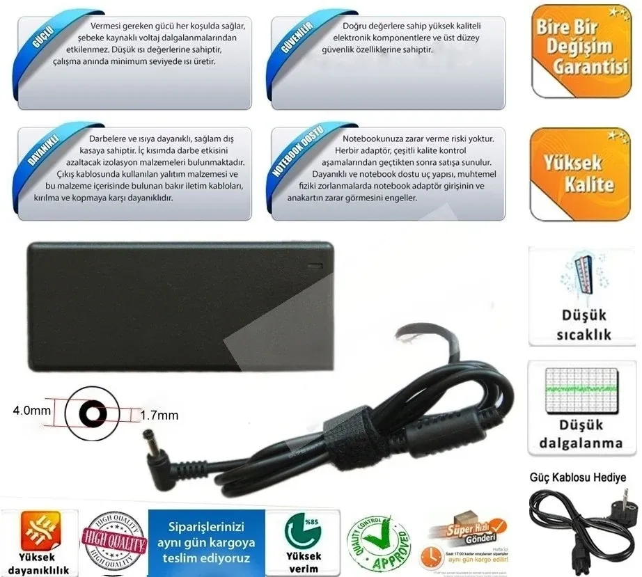 Hp, Grundig Lenovo ultrabook 19v 3.42 A 4.0.1.7 Notebook Adaptörü, Laptop Adaptörü