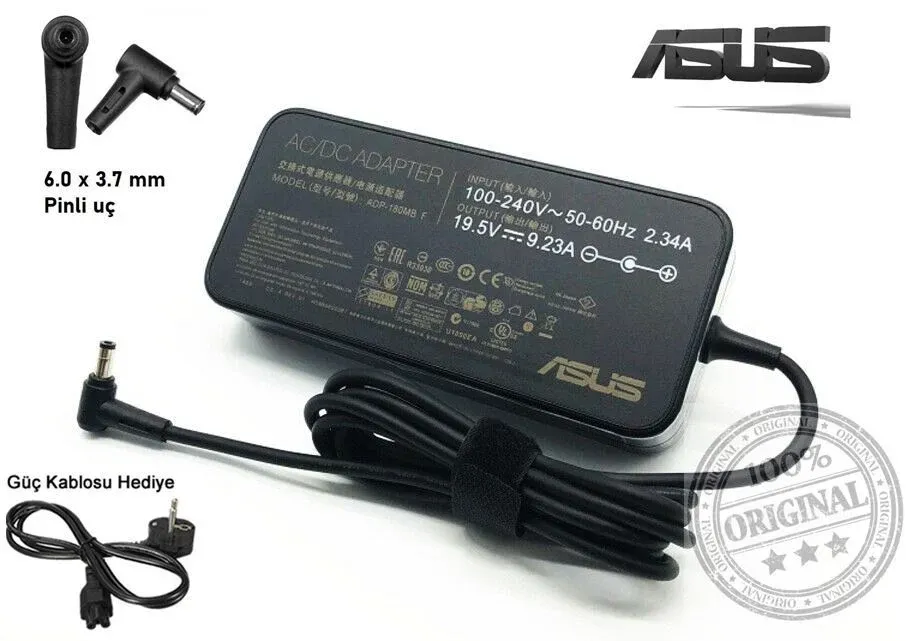Asus rog Zephyrus, TUF Gaming, ROG Strix 19.5V 9.23A 180w İğne Uç 6.0x3.7mm Adaptör Orijinal Şarj Cihazı