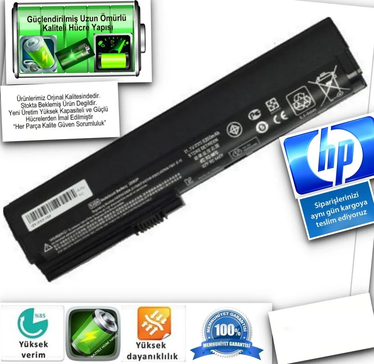 HP Elitebook 2560P 2570p SX06 SX06XL QK644AA HSTNN-UB2L batarya pil A++