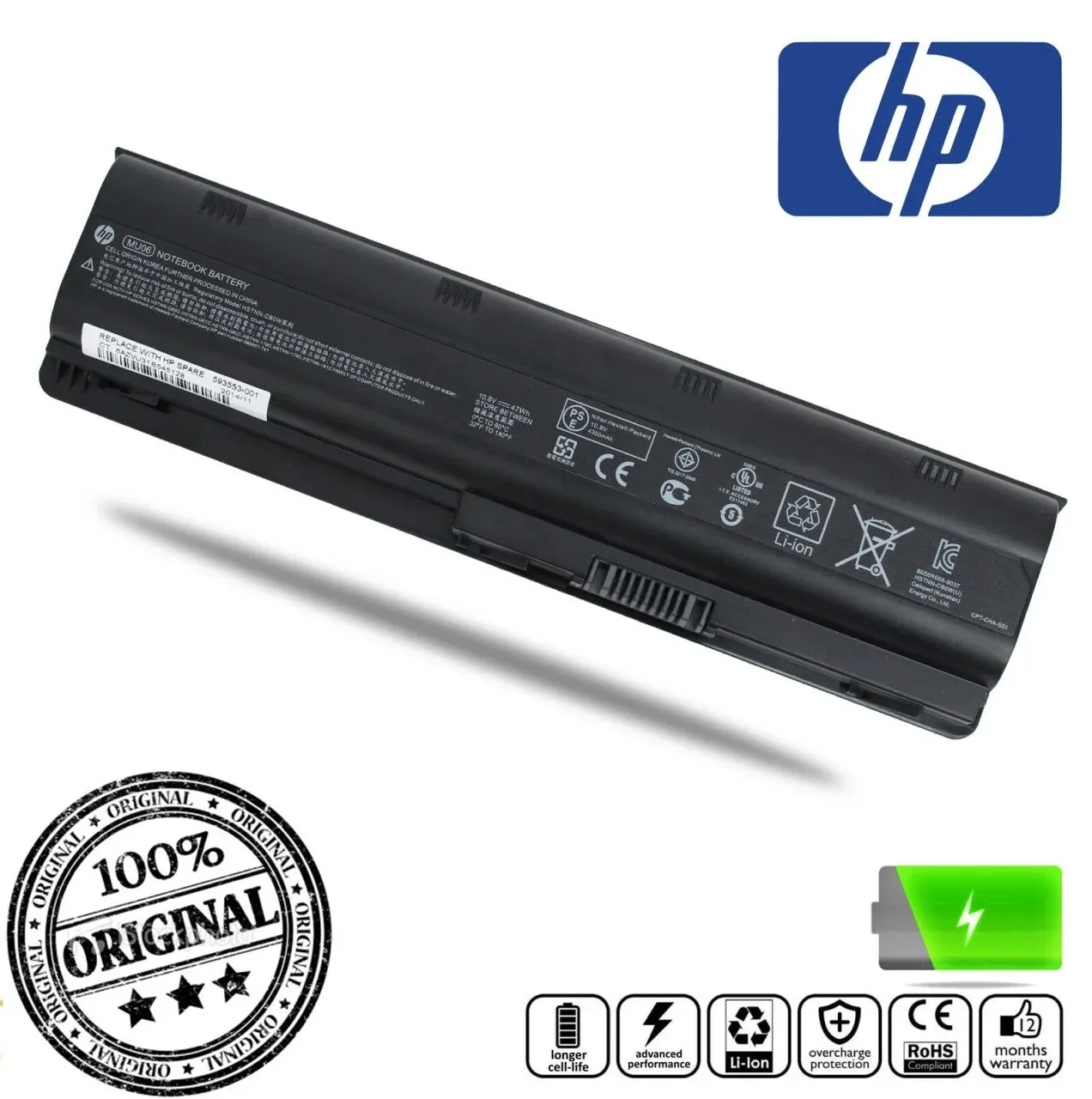 Orjinal Hp Mu06 G6, G7, G4, G62, dm4, Cq56, Cq62, Cq57, Cq58, Cq72, dv7-6000 Dv6-3000, Dv6-6000, 593553-001, MU06, G62, G6 Hstnn-181c Mu09 HSTNN-DB0W, HSTNN-DB0X, HSTNN-DB0Y, HSTNN-CB0W HSTNN-LB0W Batarya Pil