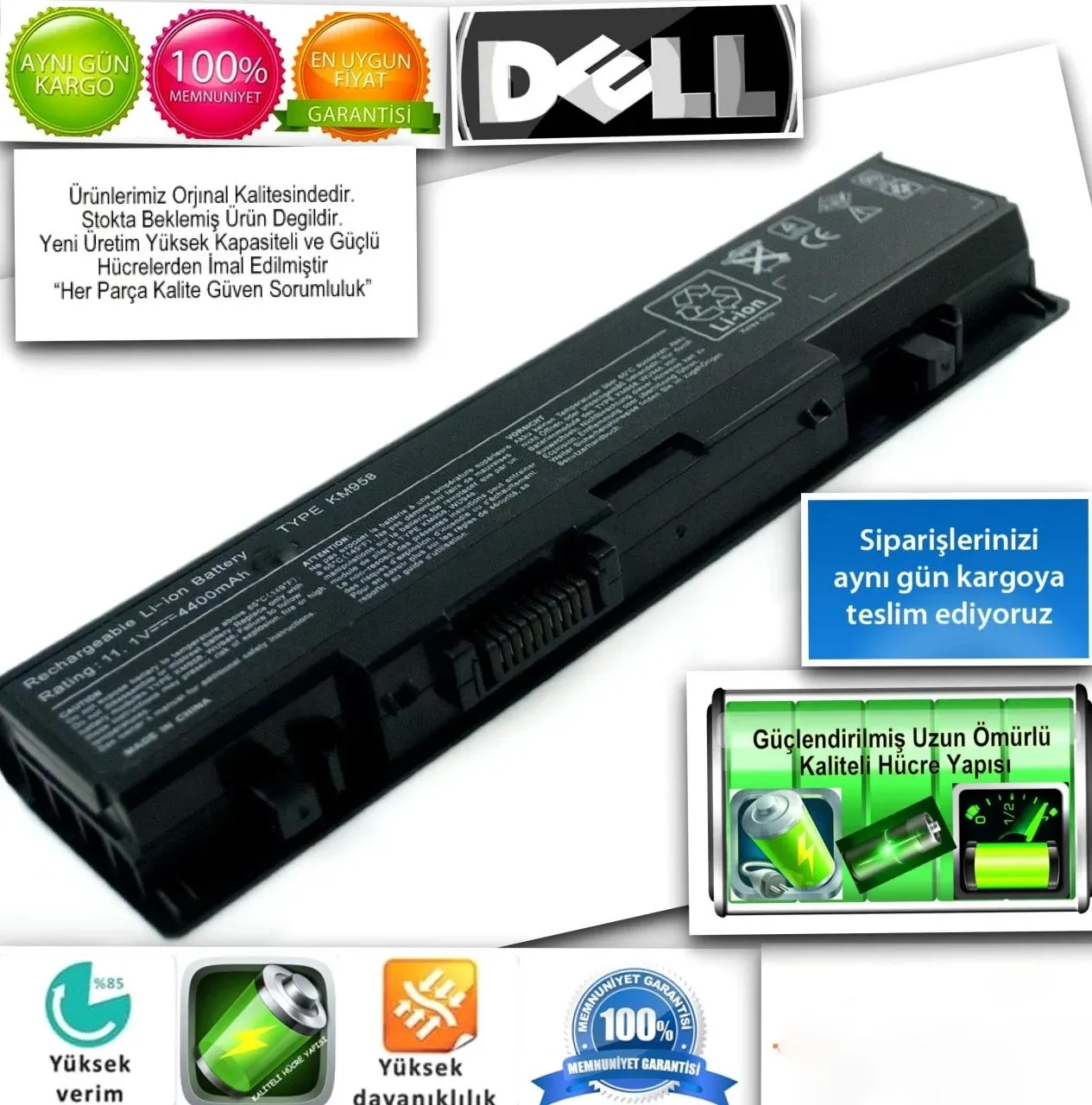 Dell Studio 1535 1536 1537 1555 1557 1558 PP33L PP39L Batarya Pil Battery Kod KM887 KM905 MT275 PW773 WU959 KM898 KM958 MT276 RM803 WU960 KM901 KM965 MT277 RM804 WU965 KM904 MT264 PW772 WU946