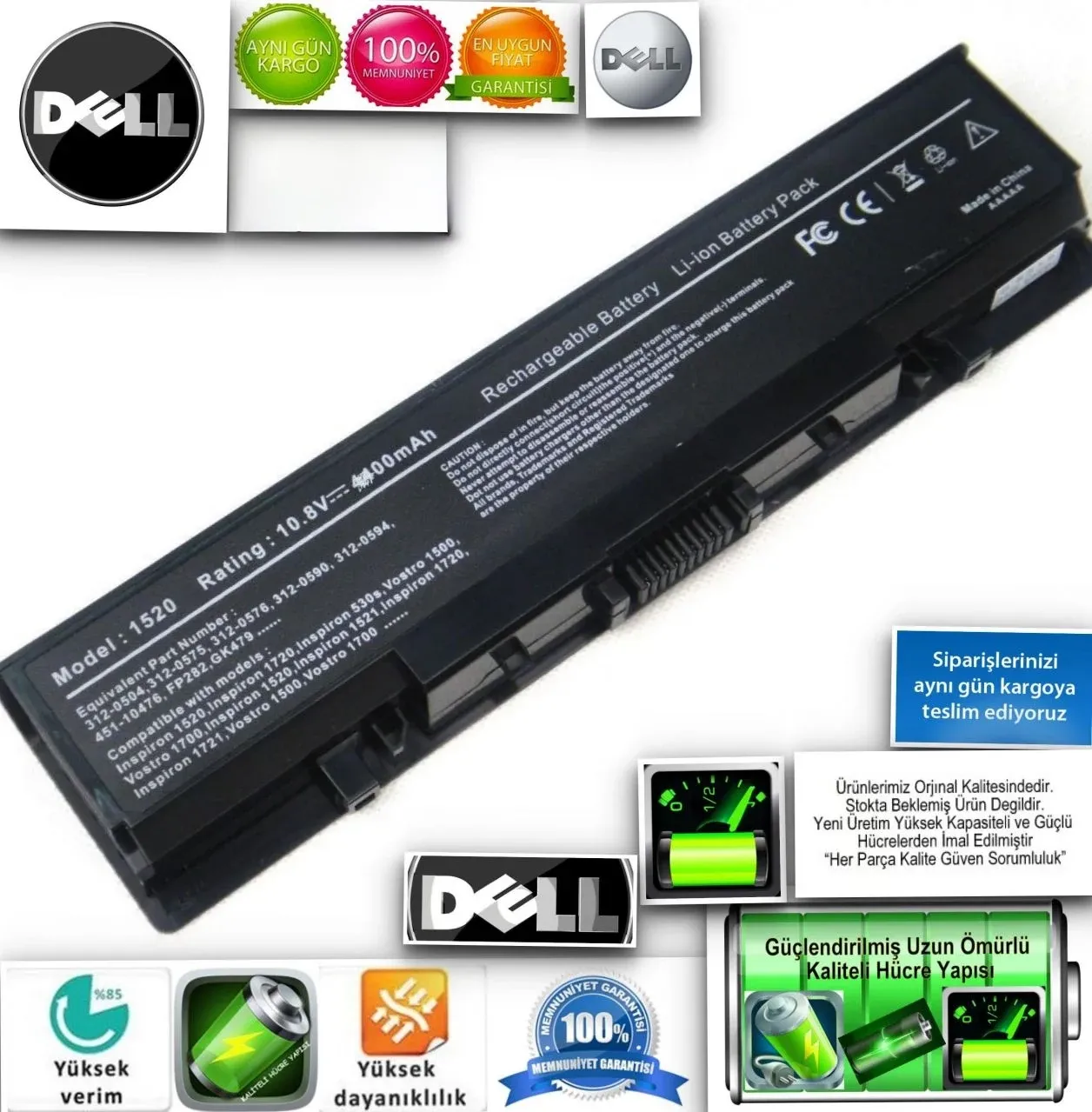 dell inspiron 1520 pp22l FK890, GK479, GR995, KG479, NR222, NR239, 312-0513, 312-0518, 312-0589, Inspiron 1520, 1521, 1720, 1721, Vostro 1500, 1700, Battery