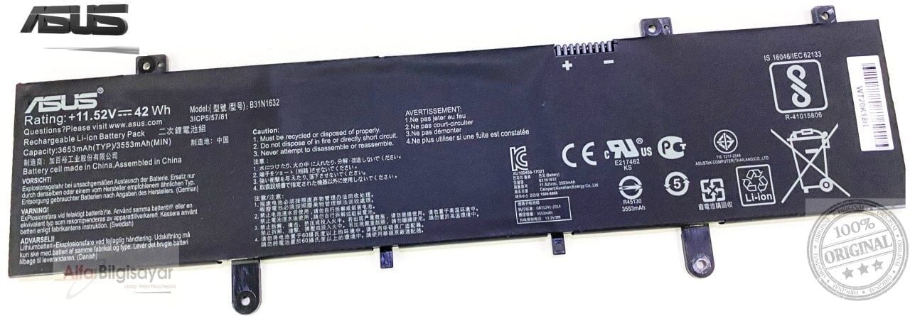 Asus Vivobook 14 X405U X405UA X405UQ X405UR Notebook Batarya Pil B31N1632 S4000 S4000U Batarya Pil Orjınal