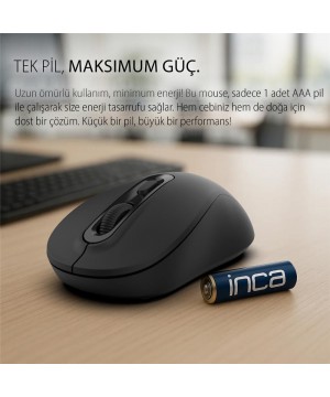 INCA IWM-288T Bluetooth 5.4 + 2.4G Kablosuz Optik Mouse 800-1200-1600 Dpı (1xaa Pil İçinde)