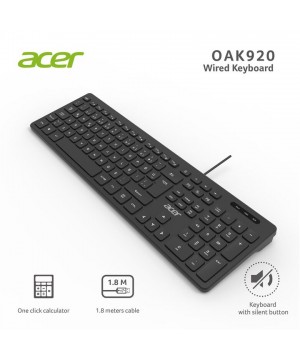 Acer OAK920 Q Usb SİYAH 1.8mt Kablolu Klavye/Tek Tuş Hesap Makinalı (Sessiz Tuş)