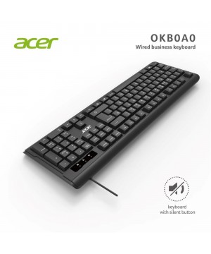 Acer OAK-0A0 Siyah Kablolu Sessiz Tuşlu Klavye (Caps Lock) (Kablo Uzunluğu 1.50Cm) Caps Lock