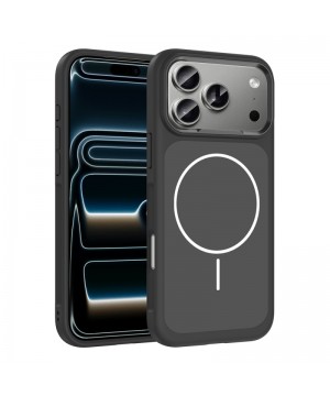 Apple iPhone 17 Pro Max Kılıf M-Safe Şarj Özellikli Metal Kamera Çerçeveli Zore Sanremo Silikon Kapak - Siyah