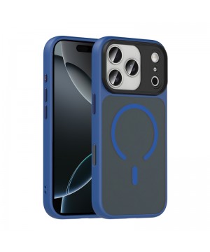 Apple iPhone 17 Pro Max Kılıf Mat Arka Yüzey Wireless Şarj Özellikli Zore Flet M-safe Kapak - Lacivert