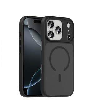 Apple iPhone 17 Pro Max Kılıf Mat Arka Yüzey Wireless Şarj Özellikli Zore Flet M-safe Kapak - Siyah