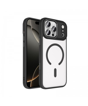 Apple iPhone 17 Pro Max Kılıf Wireless Şarj Özellikli Zore Krom M-safe Silikon Kapak - Siyah