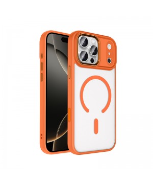 Apple iPhone 17 Pro Max Kılıf Wireless Şarj Özellikli Zore Krom M-safe Silikon Kapak - Turuncu