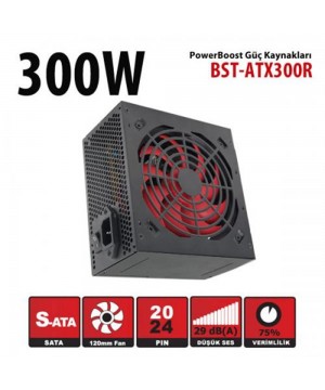 PowerBoost BST-ATX300R 300w, PPFC 12cm Kırmızı Fanlı ATX PSU (Retail Box) Güç Kaynağı