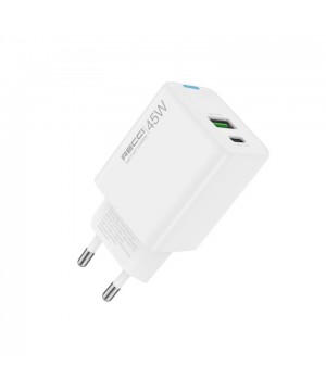 Recci RC108E GaN Teknolojili Hızlı Şarj Başlığı Type-C to Type-C PD 45W Kablolu Şarj Seti Beyaz