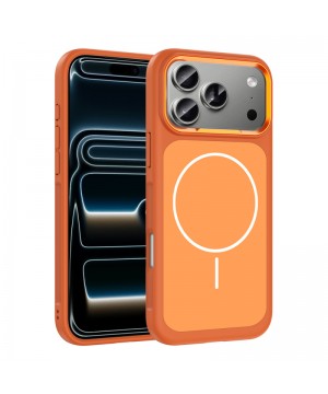 Apple iPhone 17 Pro Kılıf M-Safe Şarj Özellikli Metal Kamera Çerçeveli Zore Sanremo Silikon Kapak - Turuncu