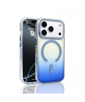 Apple iPhone 17 Pro Kılıf M-safe Şarj Özellikli Transparan Renk Geçişli Zore Toros Kapak - Mavi