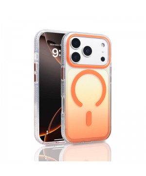 Apple iPhone 17 Pro Kılıf M-safe Şarj Özellikli Transparan Renk Geçişli Zore Toros Kapak - Turuncu