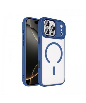 Apple iPhone 17 Pro Kılıf Wireless Şarj Özellikli Zore Krom M-safe Silikon Kapak - Lacivert